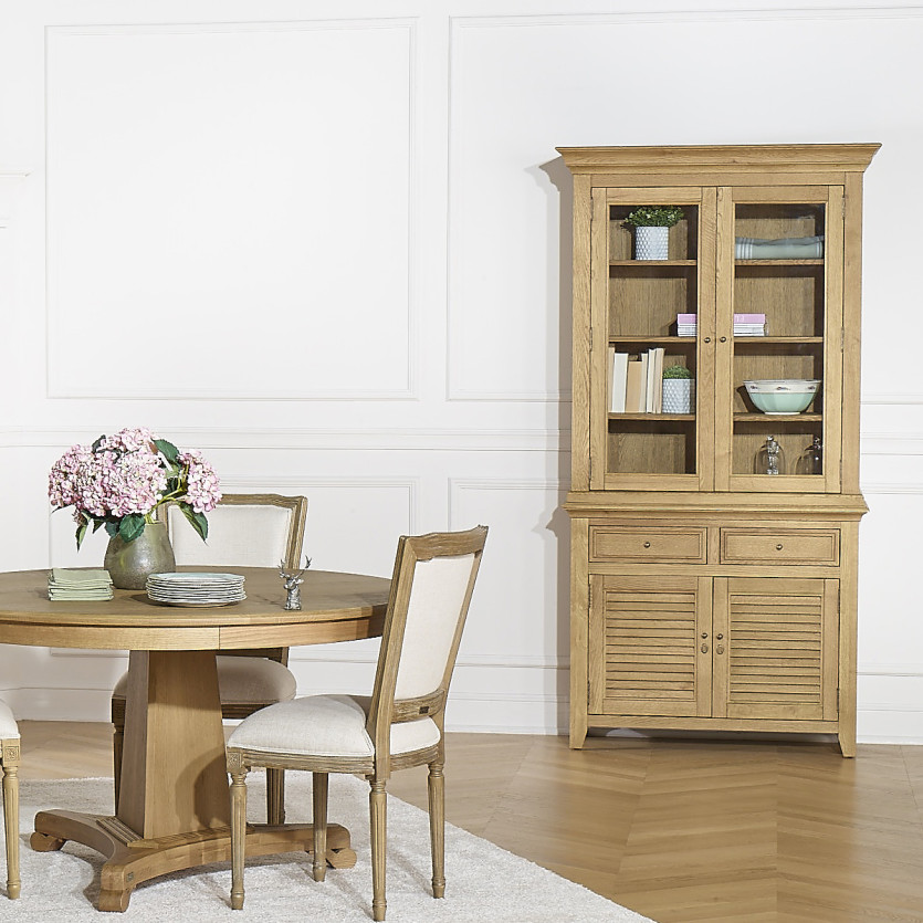 Vaisselier CHARLES - Style shabby chic en chêne, 2 tiroirs, 4 portes