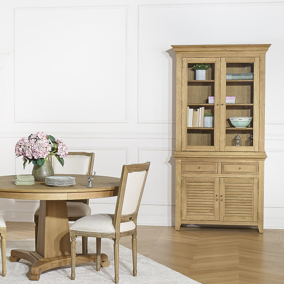 Vaisselier CHARLES - Style shabby chic en chêne, 2 tiroirs, 4 portes