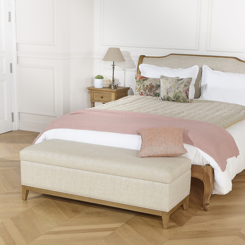 VIRGINIA storage bench - Shabby chic style in premium oak and linen