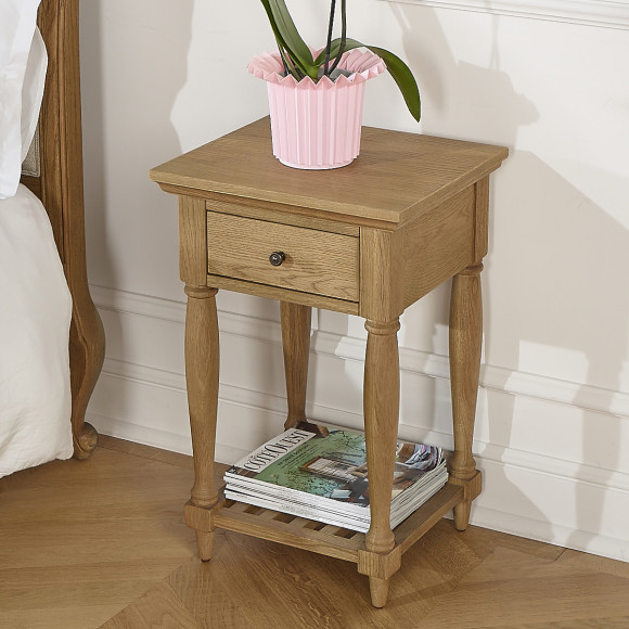 Nachttisch EDINBURGH - Shabby-Chic-Stil aus Eiche, doppelter Boden, 1 Schublade