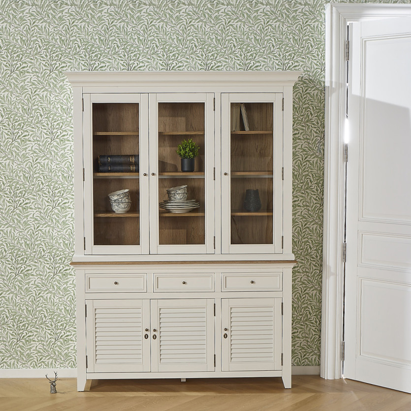 Vaisselier EDEN - Style shabby chic, plateau en chêne, 3 tiroirs, 6 portes
