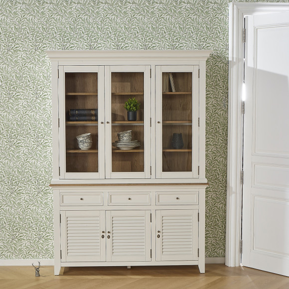 Vaisselier EDEN - Style shabby chic, plateau en chêne, 3 tiroirs, 6 portes