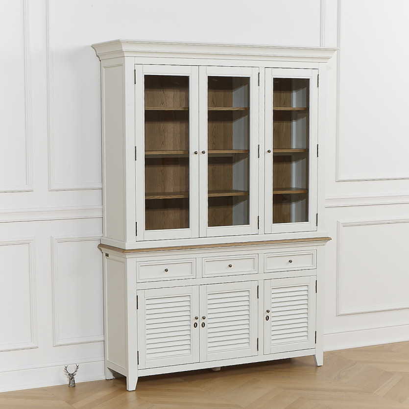 Vaisselier EDEN - Style shabby chic, plateau en chêne, 3 tiroirs, 6 portes