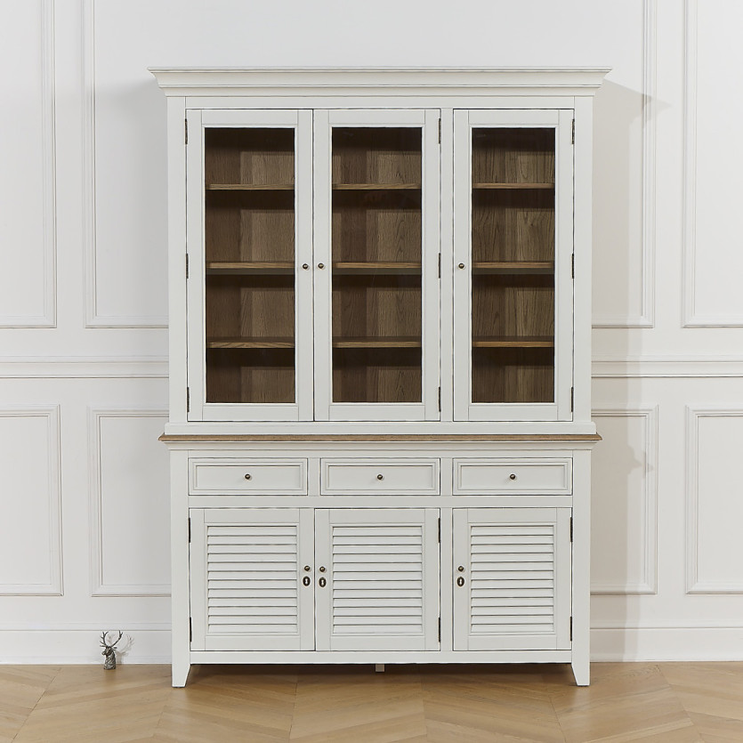 Vaisselier EDEN - Style shabby chic, plateau en chêne, 3 tiroirs, 6 portes