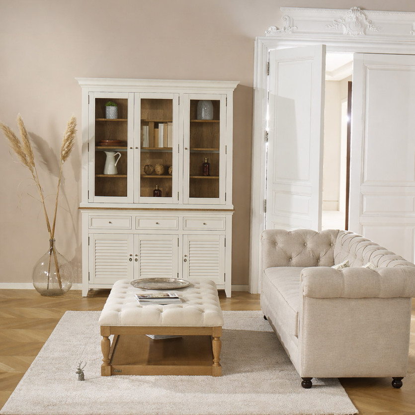 Vaisselier EDEN - Style shabby chic, plateau en chêne, 3 tiroirs, 6 portes