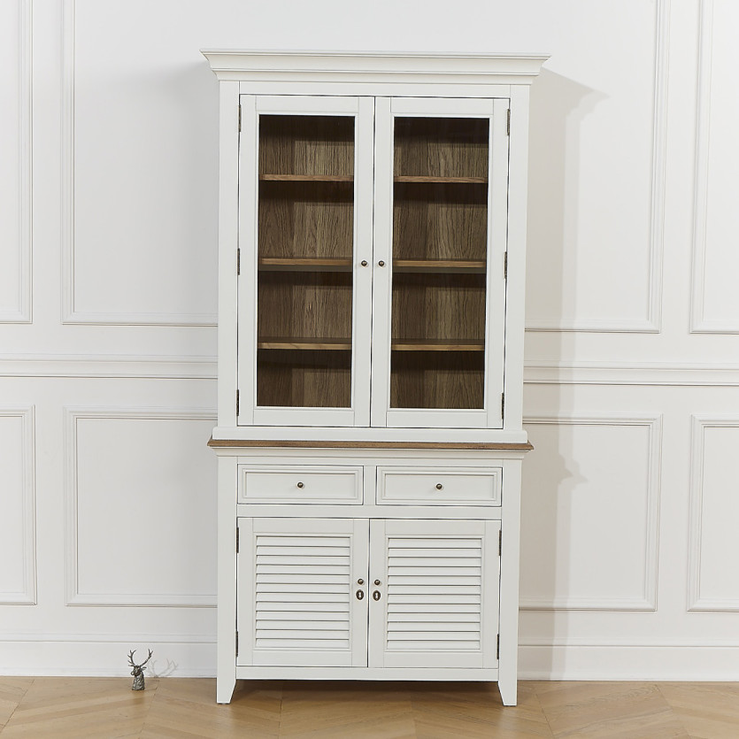 Vaisselier EDEN - Style shabby chic, plateau en chêne, 2 tiroirs, 4 portes