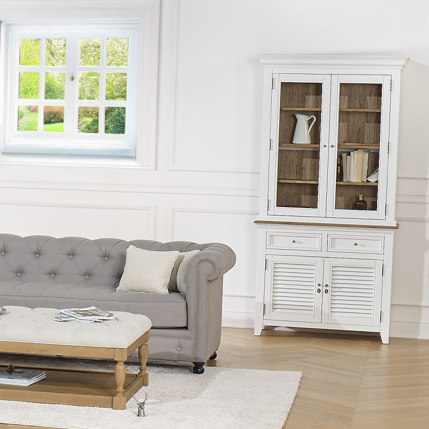 EDEN Sideboard - Shabby chic style, oak top, 2 drawers, 4 doors