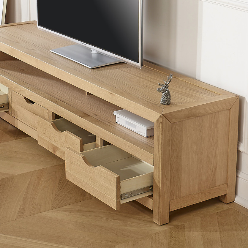 Mueble TV DANIA - Estilo contemporáneo, patas de madera maciza, 4 cajones, 1 nicho