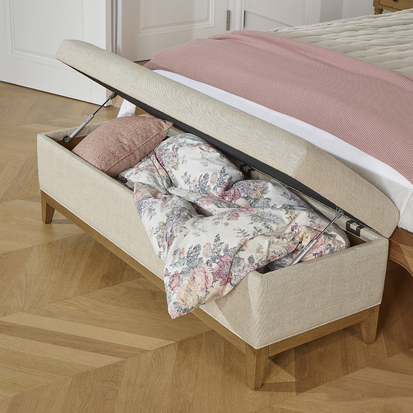 VIRGINIA storage bench - Shabby chic style in premium oak and linen