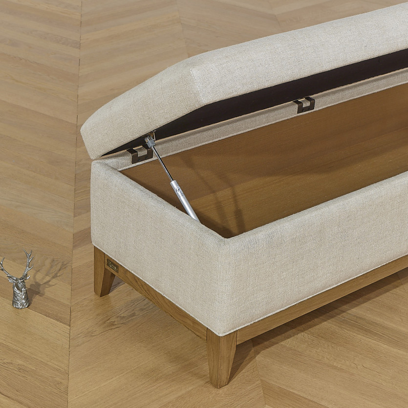 VIRGINIA storage bench - Shabby chic style in premium oak and linen