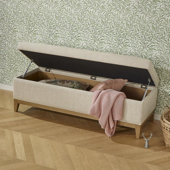 Banco de armazenamento VIRGINIA - Estilo shabby chic em carvalho e linho premium
