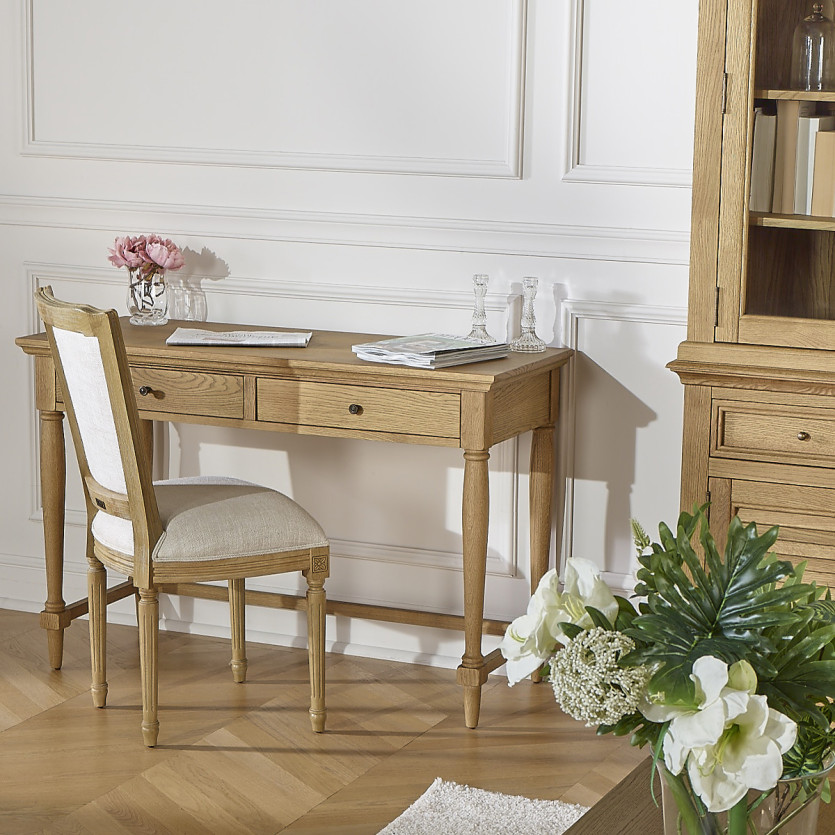 Schreibtisch EDINBURGH - Shabby-Chic-Stil aus Eiche, 2 Schubladen