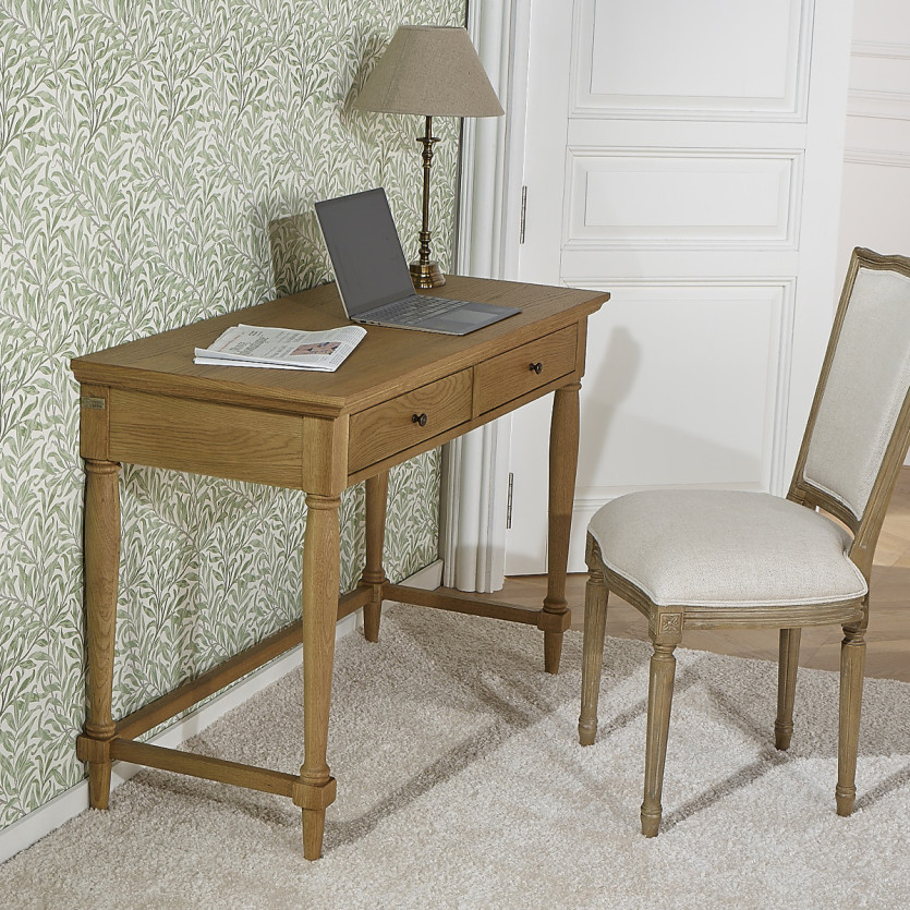 Bureau EDINBURGH - Shabby chic stijl in eikenhout, 2 laden