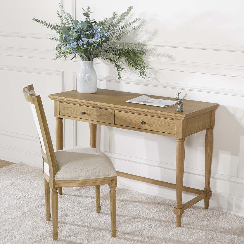Bureau EDINBURGH - Style shabby chic en chêne, 2 tiroirs