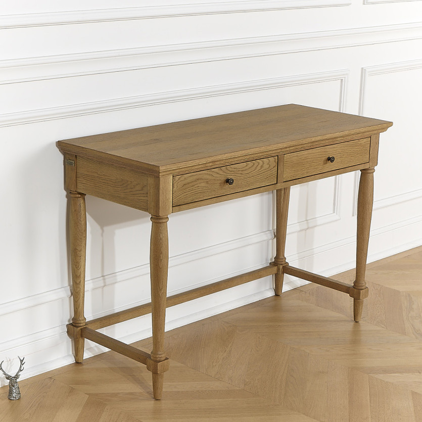 Escritorio EDINBURGH - Estilo shabby chic de roble, 2 cajones