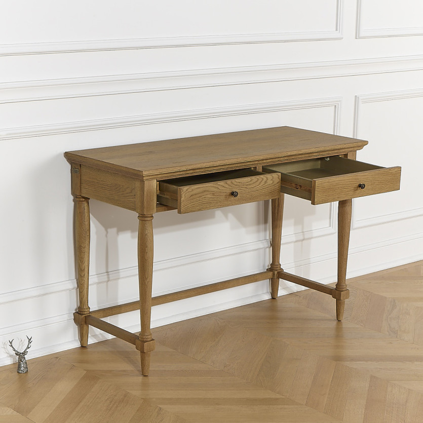 Schreibtisch EDINBURGH - Shabby-Chic-Stil aus Eiche, 2 Schubladen