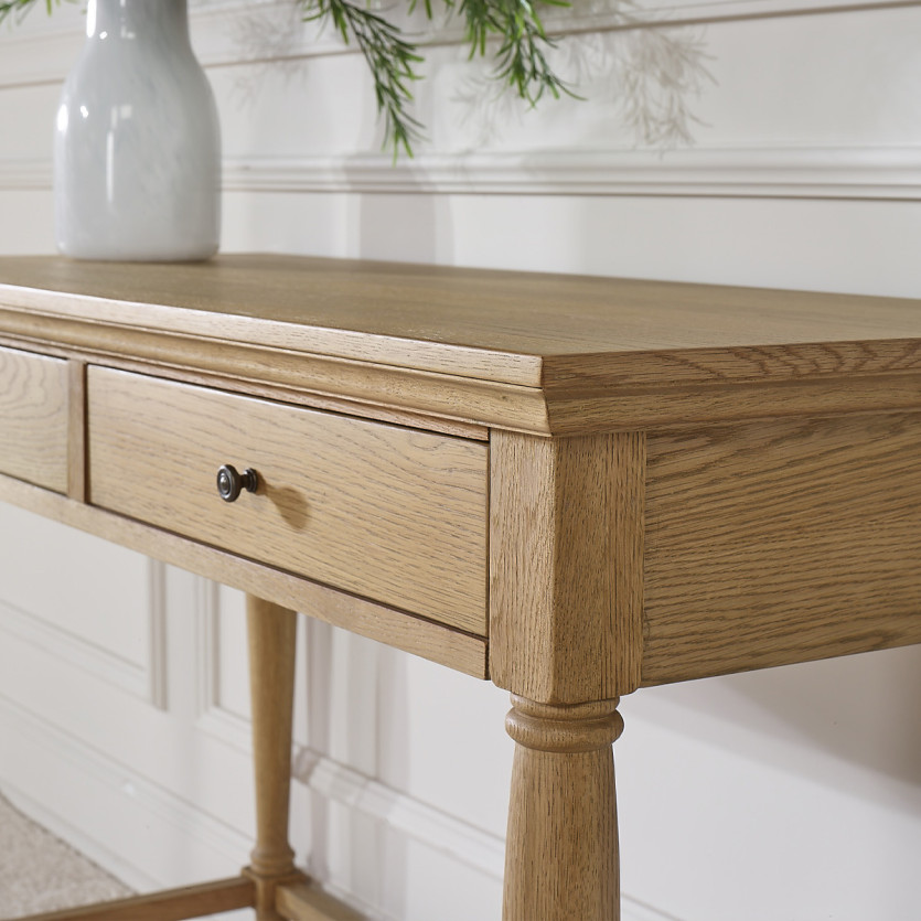 Bureau EDINBURGH - Style shabby chic en chêne, 2 tiroirs