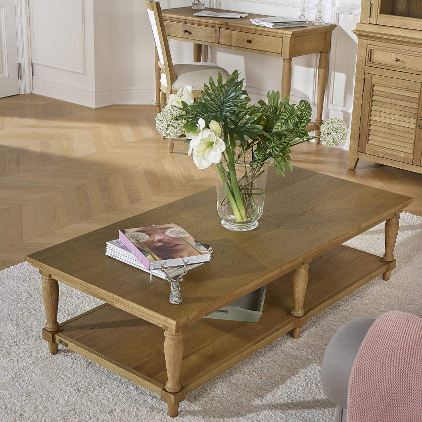 Long coffee table EDINBURGH - Shabby chic style, 1 lower shelf