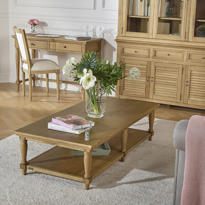 Longue table basse EDINBURGH - Style shabby chic, 1 étagère basse