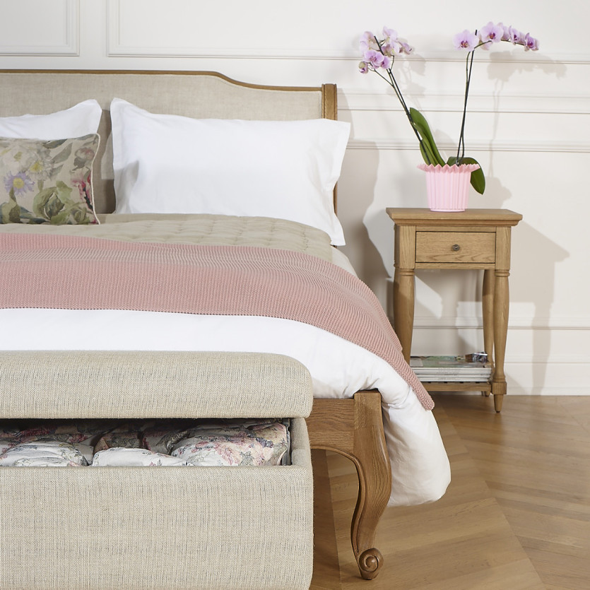 Nachttisch EDINBURGH - Shabby-Chic-Stil aus Eiche, mit Schublade und offenem Ablagefach, 1 Schublade
