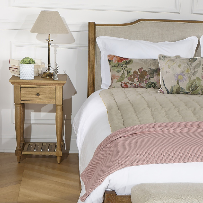 Chevet EDINBURGH - Style shabby chic en chêne, double plateau,1 tiroir