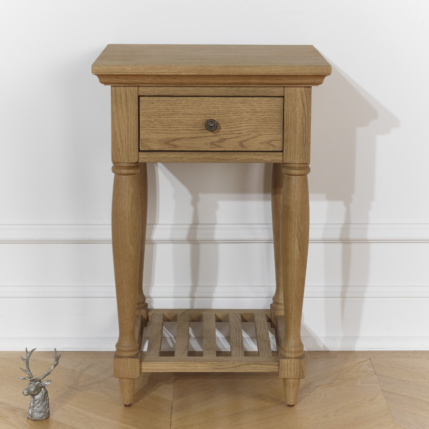 EDINBURGH Nightstand - Shabby chic style in oak, double top, 1 drawer
