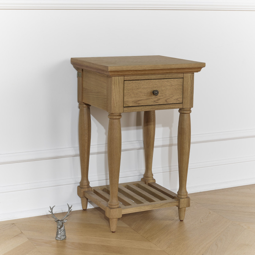 EDINBURGH Nightstand - Shabby chic style in oak, double top, 1 drawer