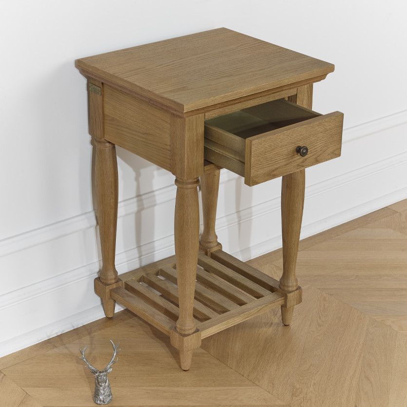 EDINBURGH Nightstand - Shabby chic style in oak, double top, 1 drawer