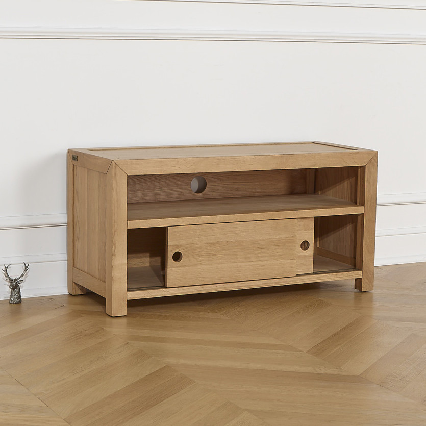 Meuble TV PAOLA - Style contemporain en chêne, 2 portes coulissantes, 100 cm