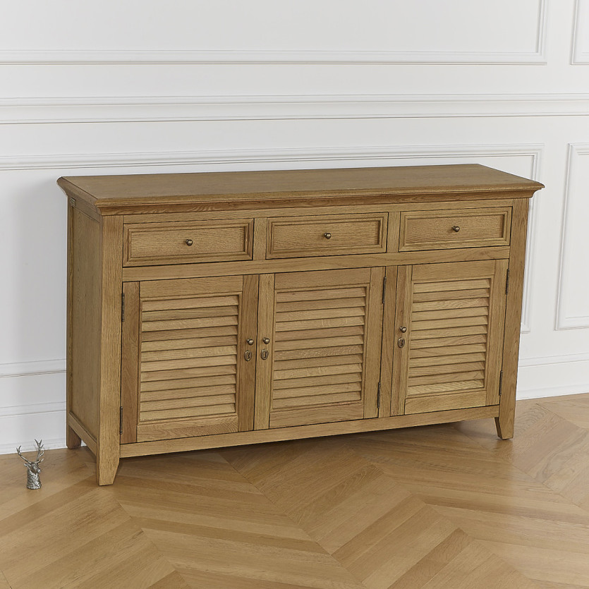 Buffet CHARLES - Style shabby chic en chêne, 3 tiroirs, 3 portes