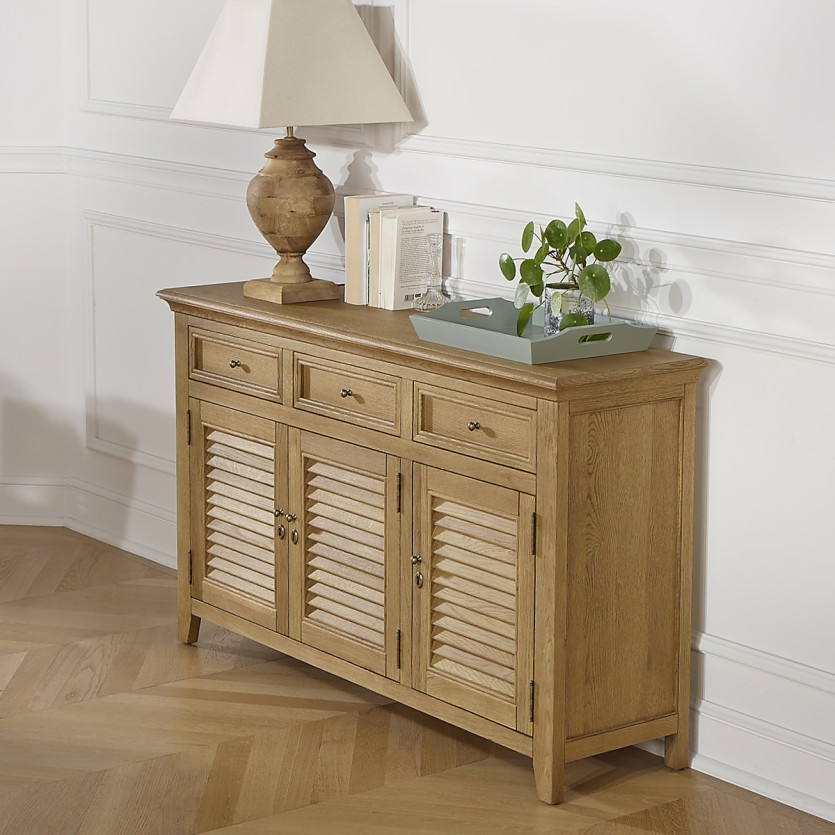 Buffet CHARLES - Shabby chic stijl in eiken, 3 laden, 3 deuren