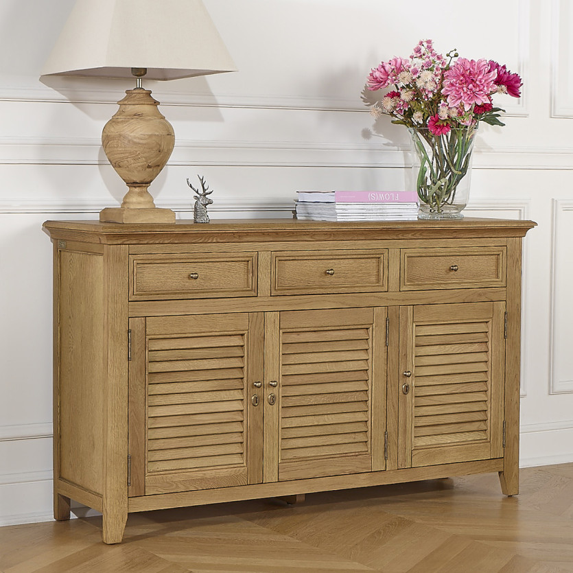 Buffet CHARLES - Style shabby chic en chêne, 3 tiroirs, 3 portes