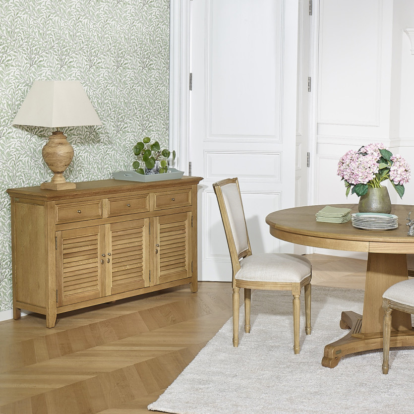 Buffet CHARLES - Style shabby chic en chêne, 3 tiroirs, 3 portes