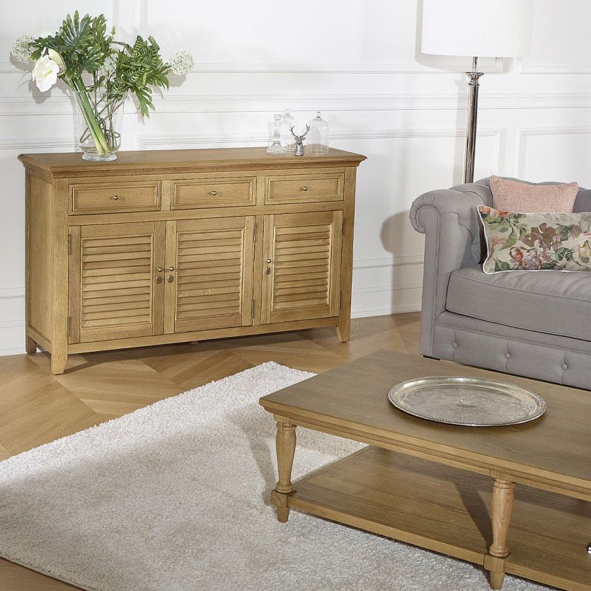 Buffet CHARLES - Shabby chic stijl in eiken, 3 laden, 3 deuren