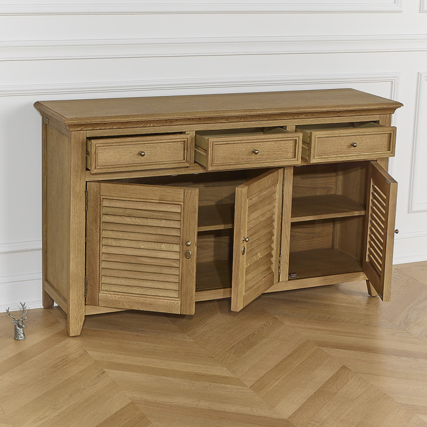 Buffet CHARLES - Style shabby chic en chêne, 3 tiroirs, 3 portes