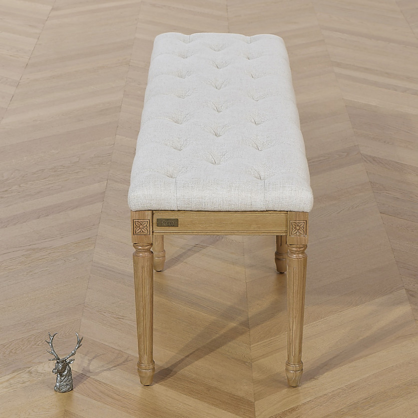MARCEAU Upholstered Bench - Shabby chic style in rubberwood and linen-effect fabric