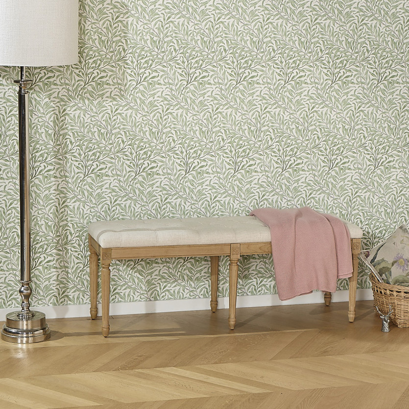 MARCEAU Upholstered Bench - Shabby chic style in rubberwood and linen-effect fabric