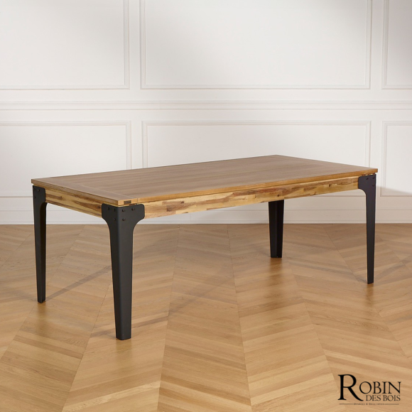 BALTIMORE - Table à manger extensible, style moderne, bois et métal, 8/10 couverts