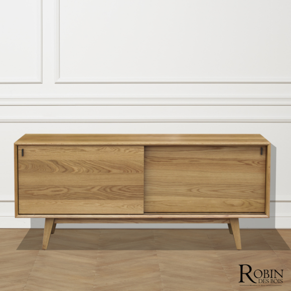 MATHILDE - Buffet scandinave en chêne, 2 portes coulissantes