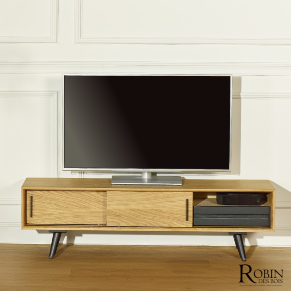 ALDWIN - Mobile TV in stile scandinavo in rovere, 2 ante, 1 cassetto