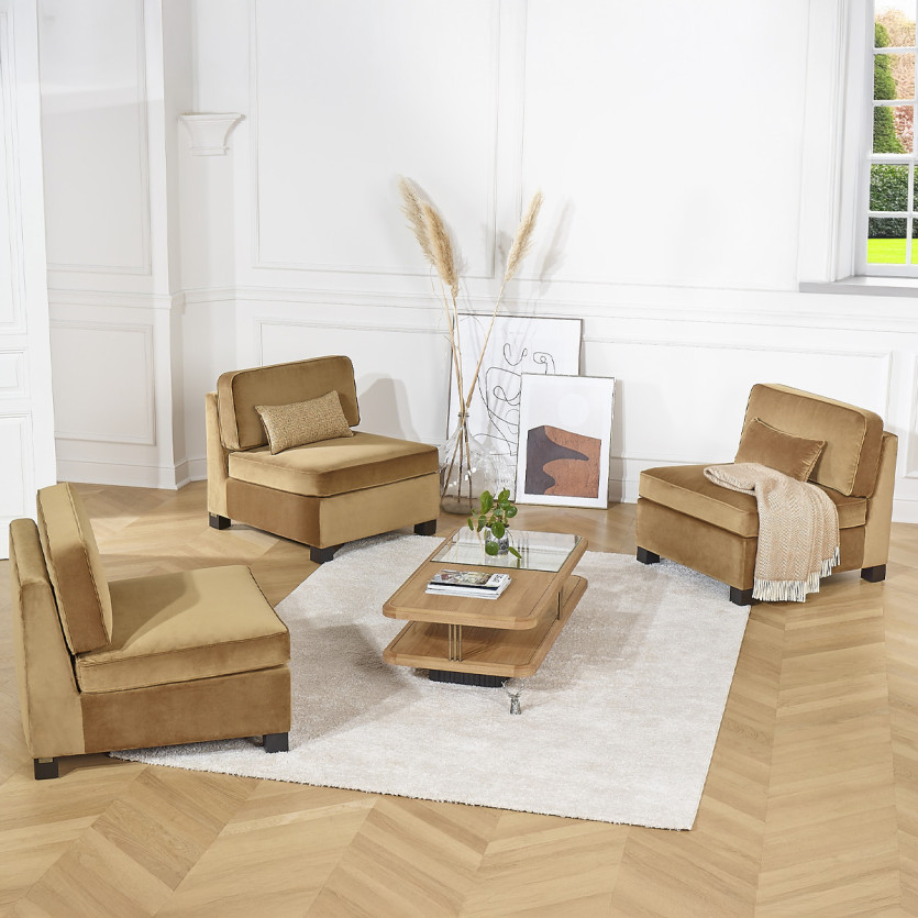 Modulaire stoel LEONNARD - Eigentijdse stijl in fluweel en FSC® gecertificeerd hout