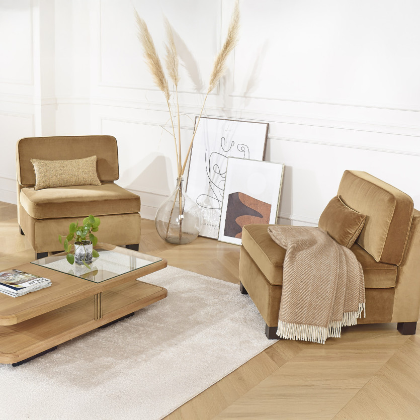 Poltrona modulabile LEONNARD - Stile contemporaneo in velluto e legno certificato FSC®