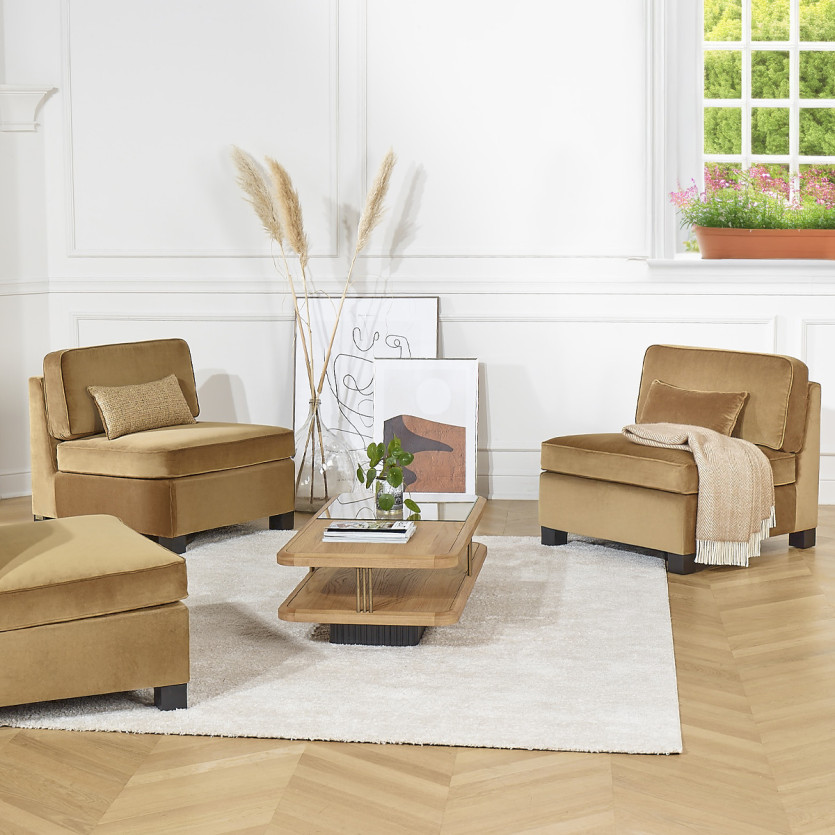 Modulaire stoel LEONNARD - Eigentijdse stijl in fluweel en FSC® gecertificeerd hout