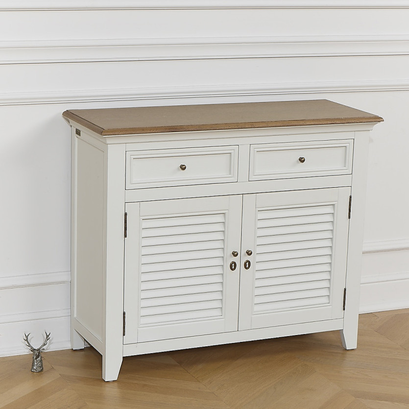 Buffet EDEN - Style shabby chic, plateau en chêne, 2 tiroirs, 2 portes