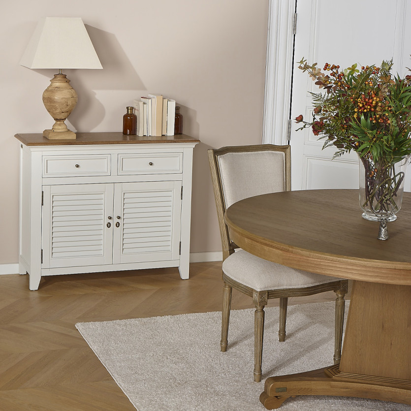 Buffet EDEN - Style shabby chic, plateau en chêne, 2 tiroirs, 2 portes