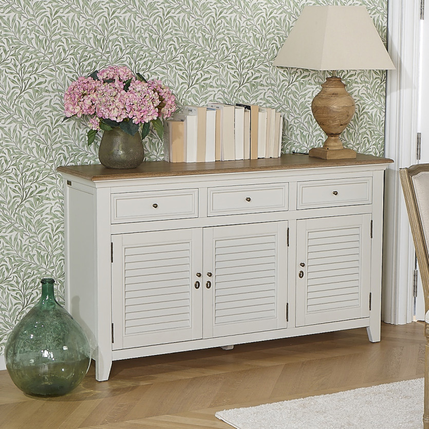 Aparador EDEN - Estilo shabby chic, encimera de roble, 3 cajones, 3 puertas