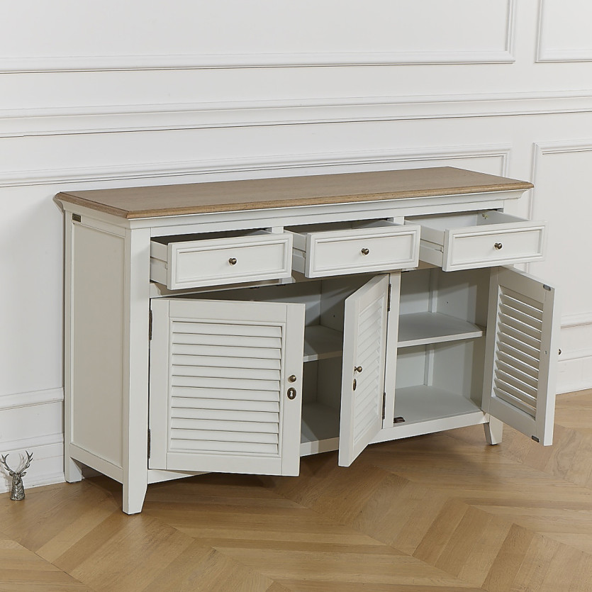 Aparador EDEN - Estilo shabby chic, encimera de roble, 3 cajones, 3 puertas