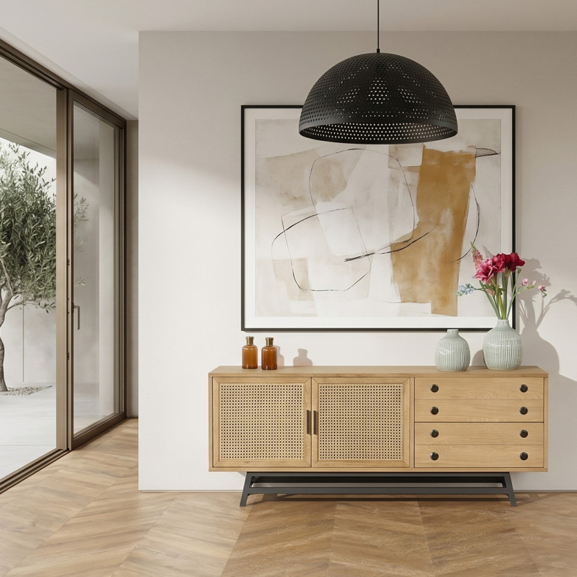 LALALA - Buffet bas en chêne, cannage, métal, 2 tiroirs, 2 portes, 170 cm