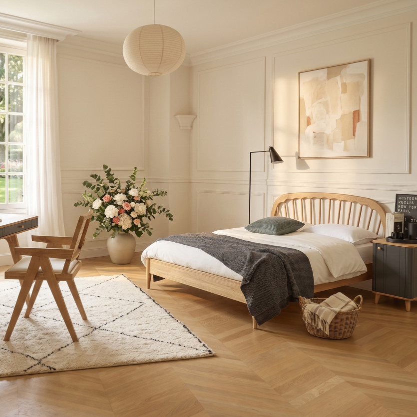 WINDSOR tweepersoonsbed - Eigentijdse stijl in eikenhout, 160 x 200