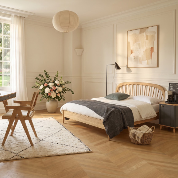 WINDSOR Double Bed - Contemporary style in oak, 160 x 200